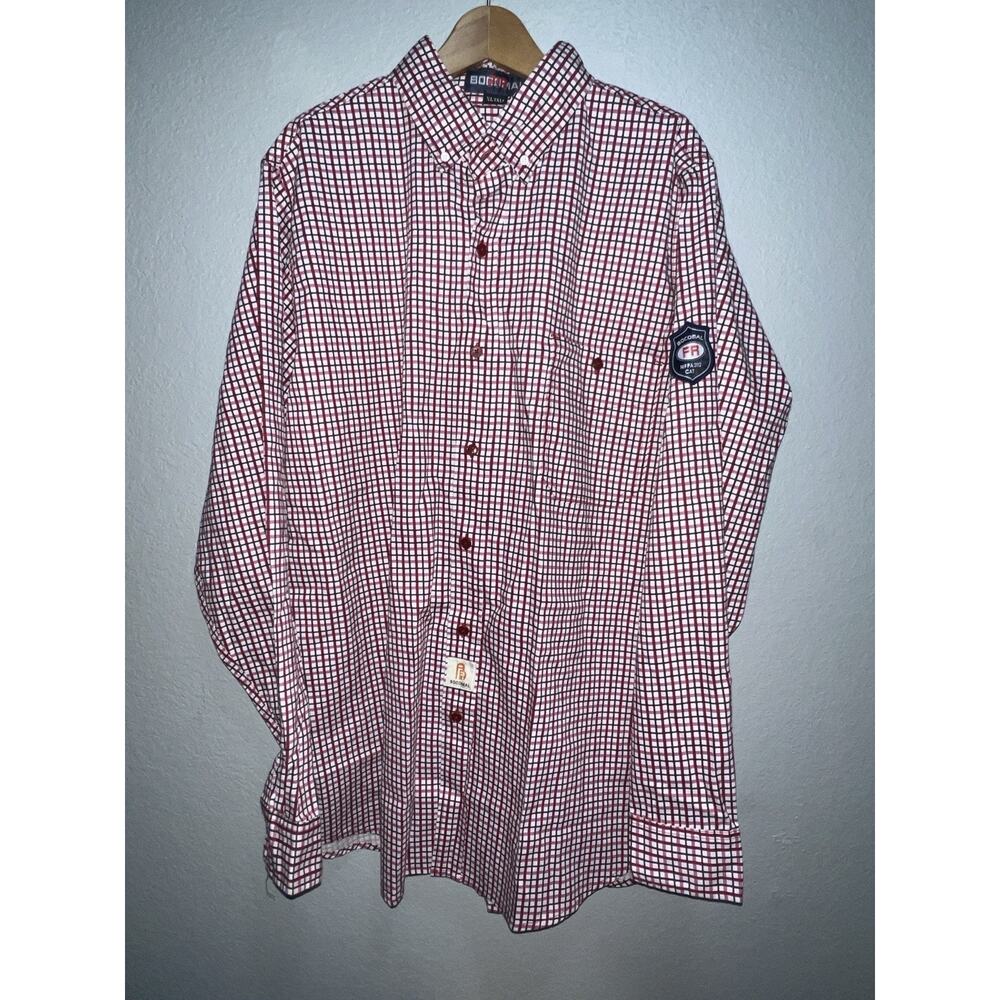 Bocomal Flame Resistant Shirt Mens XL Tall Red White Plaid FR Work Western